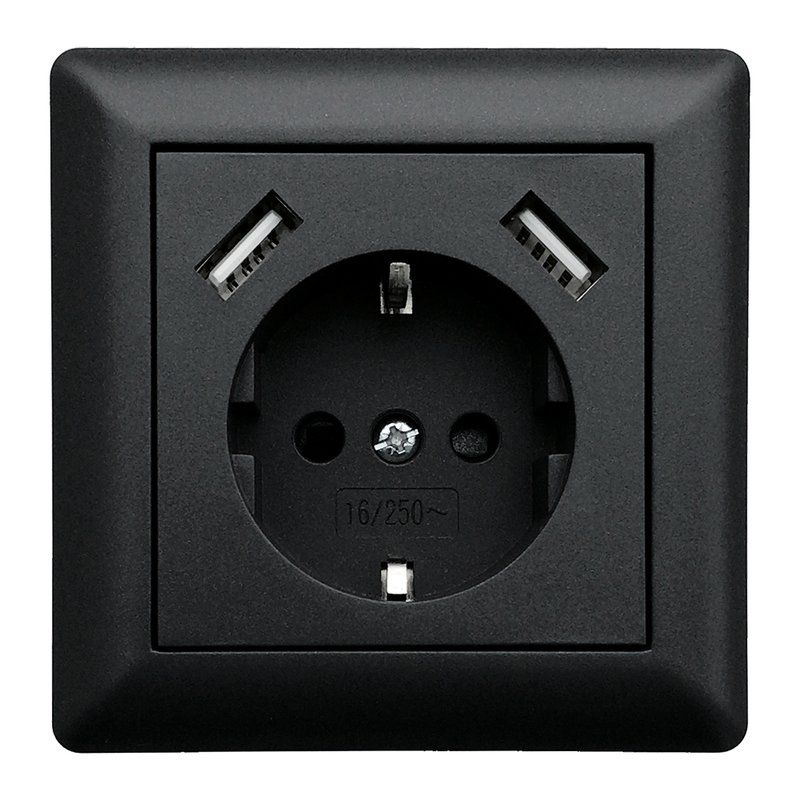 hobby erven Interpersoonlijk inbouw contactdoos zwart met 2x USB 2800mA | SameLight.nl